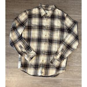 Abercrombie & Fitch Shirt Men M CreamTan Plaid Flannel Soft Relaxed Long Sleeve